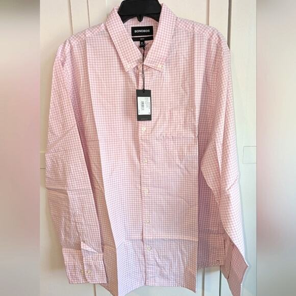 NWT Mens Bonobos Slim Fit Long Sleeve Button Down Shirt Mauve Mini Gingham XXL - Picture 1 of 5